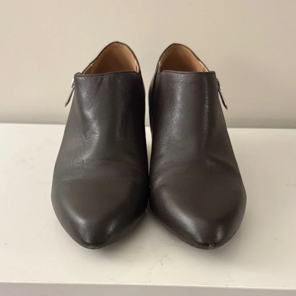 Adrienne Vittadini Leather Brown Wedge Ankle Boots zip up sides 8.5